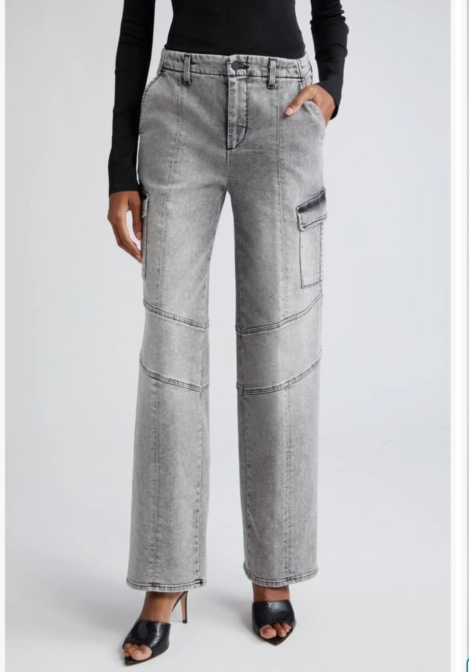 L’agence Brooklyn High Waist Wide Leg Cargo Utility Jeans Gray Women Size 27